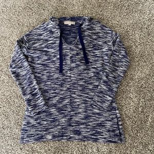 Blue pullover with hood